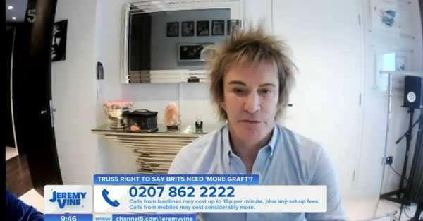 Discussing Liz Truss’ hard graft comments on Jeremy Vine Show, Channel 5