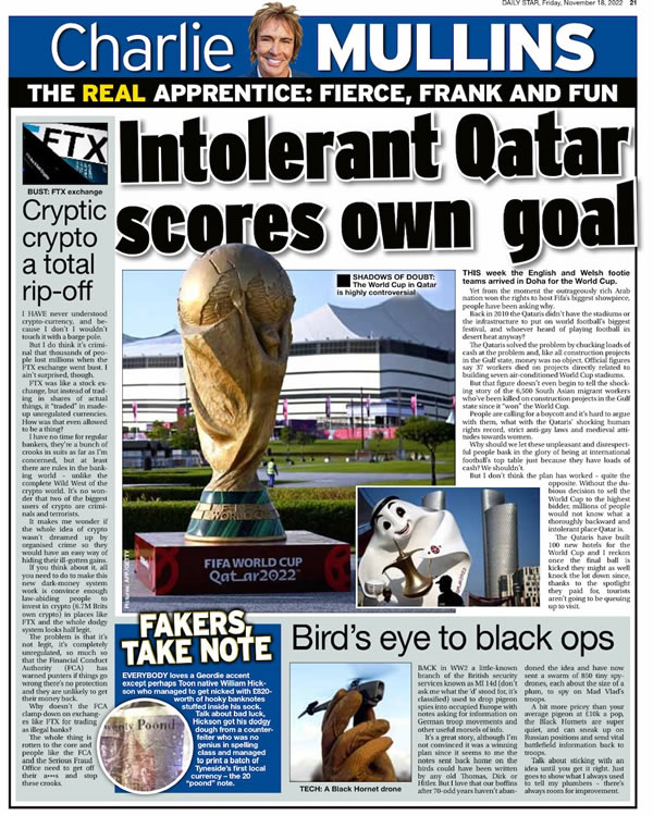Charlie Mullins in the Daily Star: November 18, 2022