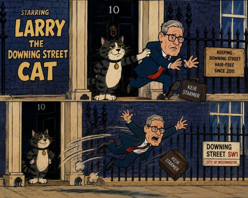 Larry the cat cleans house
